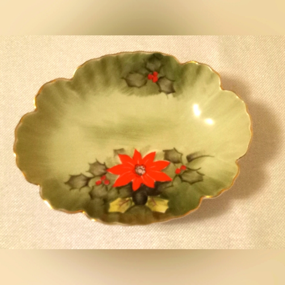 Vtg Lefton Poinsettia Limited Edition Mint Dish #4394